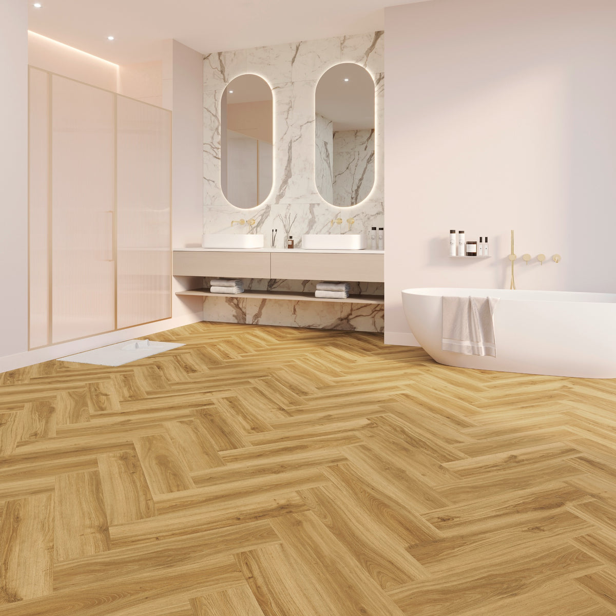 JOKA 555 Evolut Fischgrat Kleben 5103 Amber Oak Raumansicht